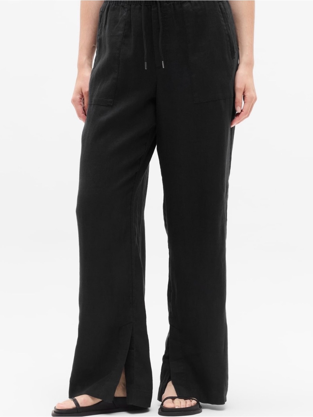 WOMENS ATHLETA RETREAT LINEN PANTS MEDIUM TALL  BLACK wide leg $95